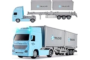 HERSITY Container Transporter Truck Toy 1:50 Scale, Friction Lorry Cars with Lights and Sounds Gifts for 3 4 5 6 Years Old Children Boys Girls