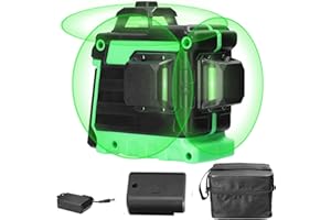 Livella laser, KKnoon 3D 12 linee Livella laser verde 3° Macchina autolivellante con Strumento di livellamento batteria al litio ricaricabile - Verde