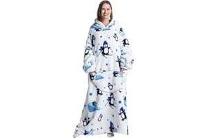 Pterygoid Couverture à Capuche surdimensionnée- Plaid Polaire Chaud avec Manches, avec Grande Poche et Capuche Large, Pull Plaid Douillet pour Adulte, Cadeau Hiver cocooning