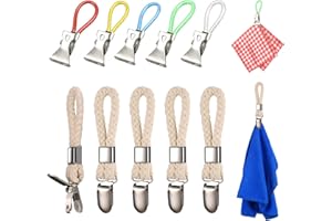 TOPBELIEF Clips De Soporte De Toalla De Metal, 5 Piezas Clips Toalla De Té Multicolores, 5 Piezas Clip De Toalla De Algodón Trenzado Multifuncionales, para Cocina, Baño, Vacaciones, Caravana, Playa 5 Colores