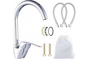 VOLTIX Rubinetto Lavello Cucina Girevole a 360°, Miscelatore Cucina ad Arco Alto, Miscelatore Monocomando per Lavello con Tubi Flessibili