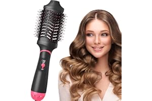 Fauxpont Cepillo de Aire Caliente,5 en 1 Multifuncional Iónico Negativos Cepillo Alisador Pelo,3 Temperaturas y 2 Niveles de flujo de aire Para Secar,Alisador,Rizador y Volumen Cabello