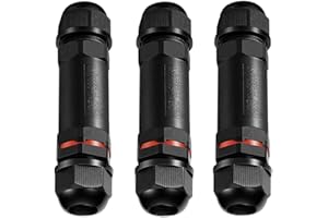 SRXWO Scatola di giunzione da 3 pezzi, IP68 Impermeabile Connettore esterno con 3 poli cavi elettrici Scatola di derivazione per cavi da 1 mm-13mm (nero, PVC) per illuminazione da giardino