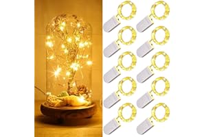 GUEZUVORU Paquet de 10 guirlandes lumineuses LED à piles 1m 10 LED fil d'argent étanche étoile bouteille guirlandes lumineuses pour noël fête de mariage chambre intérieur extérieur décoration (Warm White 10pcs)