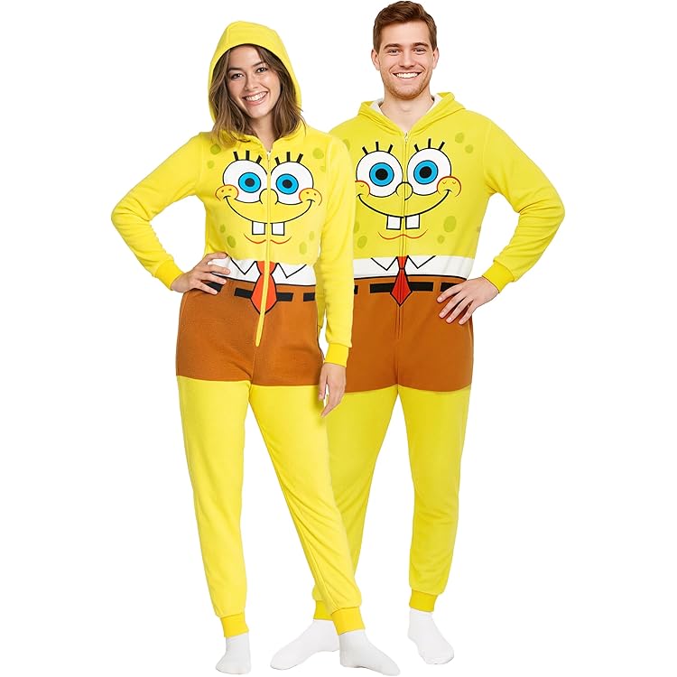 SPONGEBOB SQUAREPANTS Pyjama voor heren, lang, comfortabele pyjamaset, cadeaus voor mannen, tieners, zwart/geel, XXL
