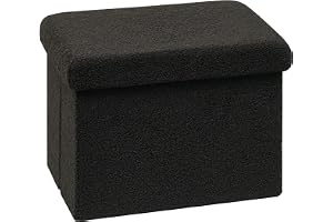 Bonlife Sittpall med förvaringsutrymme, vikbar sittbänk, fleece fotstödskistor, förvaringslåda, svart, 42x32x32 cm