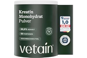 ‎VETAIN VETAIN Creatin Monohydrat Pulver 250g - Ultrafein (Mesh 200) - 50 Portionen reines Kreatin - optimal hochdosiert - vegan & ohne unnötige Zusätze - produziert & laborgeprüft in Deutschland