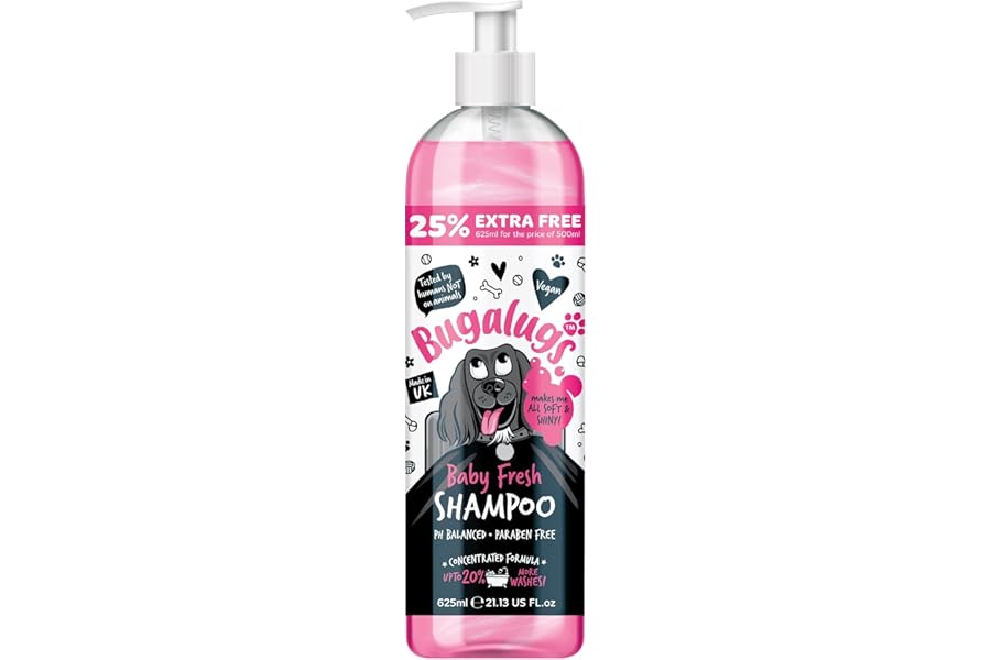 BUGALUGS Baby Fresh Dog Shampoo grooming products for smelly dogs with baby powder scent, best puppy shampoo, Vegan pet shampoo professional (625ml)