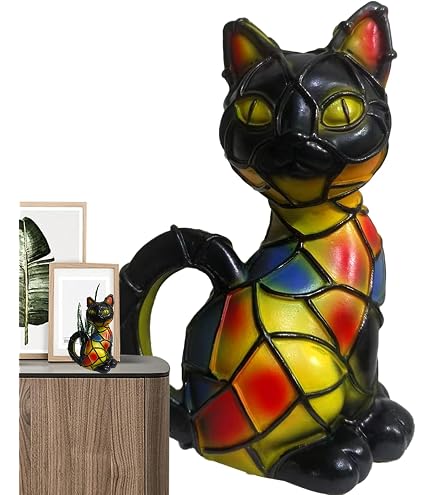Lampada Da Tavolo Gatto In Vetro Resina Colorata – Vintage USB – Luce Calda