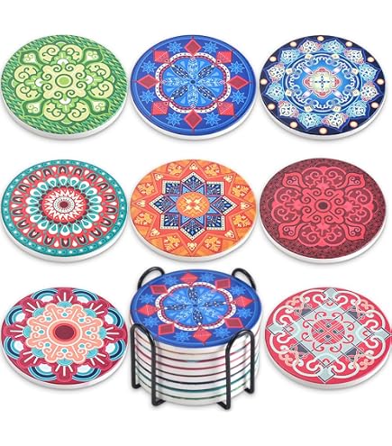 Sottobicchieri In Ceramica Assorbente - Set Da 6 Con Motivo Tropical Bird Of Paradise - Base In Sughero E Supporto Metallico - 2