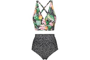 Hanna Nikole Women's Plus Size High Waist Bikini Set Push Up Swimsuit Ruched Tummy Control Swimwear Two-Piece Swimsuit