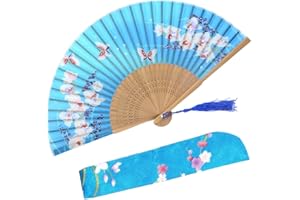 OMyTea "Orchis" chinesischer / japanischer Seiden-Handfächer für Damen, mit Bambusrahmen und einer Schutzhülle aus Stoff, Seide, WZS-33