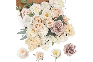 Floweroyal Künstliche Blumen Weiss Seidenblumen Mischen Sie Dahlienrosen mit Stielen für DIY Hochzeits-Brautsträuße, Babydusche, Blumengesteck, Tischdekoration, Heimdekorationen.