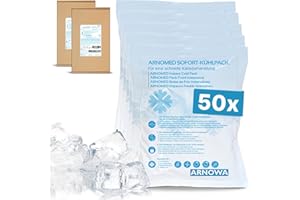 ‎ARNOMED 50x ARNOMED® Einweg Sofort Kühlpads 12x15cm, Direkt Kühlpack zum Knicken, Instant Cold Packs für Schwellungen & Verletzungen, Einweg Kältekompressen für Sport & Erste Hilfe, Coolpack