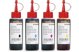 OCTOPUS Encre d'imprimante Compatible pour Epson 102, EcoTank ET-2700, ET-2750, ET-3700, ET-3750, ET-4750 Encre de Recharge, Encre d'impression, Encre de Recharge (Pas d'OEM) 4X 1 L