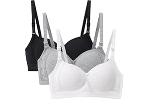 EDS Service Girls First Bra, Soft Cotton Teen Girls Bras, 3 Pack Wire Free Padded Crop Top, Young Girls Underwear with Adjustable Strap for Women Girl 12-18Years