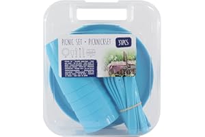 ‎VOM PULLACH HOF Picknick Set 31 teilig Besteckset Becher Teller Messer Gabel Löffel Transportbox Picknickset Besteck Outdoor (blau)