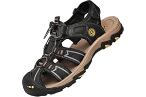Lvptsh Sandały męskie, trekkingowe, turystyczne, buty outdoorowe, letnie buty rekreacyjne, skórzane, na plażę, do wędrówek, zamknięte, sportowe sandały na świeżym powietrzu