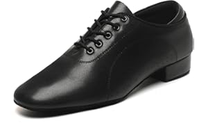 SOGEBO Men's Ballroom Dance Shoes Latin Salsa Dancing Black Breathable Leather Character Shoes