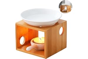 FOGARI Lámpara fragancia para aceites esenciales,lámpara fragancia tea light,lámpara fragancia cerámica bambú,difusión por calor suave,aromaterapia,para lámpara fragancia cera,hogar,decoración,dormitorio