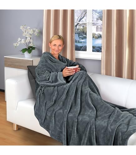 Catalonia Sherpa-Decke Mit Ärmeln – Super Weiche Plüschdecke Für Erwachsene, 178x132 Cm, Mit Taschen