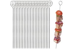 SHIRENE Schaschlikspieße,30 Stück Schaschlikspieße Edelstahl Grillspieß Fleischspieße Rouladennadeln Klammern Lange Fleischspieße Grillspieße Rouladennadeln für Grill,Schaschlik und Gemüse