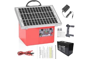 FarmNix 32 KM ClôTure éLectrique Solaire, Pour Animaux de bétail de 0.5J / 9.5kv avec Panneau Solaire de 7.5W 12V 7Ah, alimentation électrique de clôture de branchement pour la faune, ferme, volaille