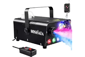 MOSFiATA Maquina Humo 600W con Bola Luces para Halloween Fiestas Discoteca | Pequeña, con Luces LED RGB, Mando a Distancia, Calentamiento 2-3 min, Modo de Humo Automática, Luces y Humo Separado