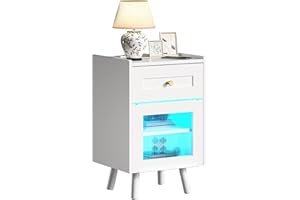 ‎YITAHOME YITAHOME Nachttisch mit 7-Farbiger LED-Lichtleiste, Nachttischschrank mit Schublade und verstellbarem Regal, schwarzer Aufbewahrungs-Beistelltisch für Schlafzimmer, Wohnzimmer, 40x35x62cm, Weiß