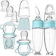 REMEL 2 Pack Baby Food Dispensing Spoon, 2 Pack Baby Food Feeder with 3 Different Sized Silicone Teething Pacifiers, Baby Fruit Feeder (Blue)
