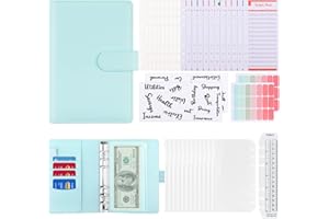 TENXSNUG Budget Binder de Cuero de 40 Pcs, Carpeta A6 de 6 Anillas con 12 Bolsillos de Sobres Económicos, 24 Hojas de Presupuesto de Gastos, 4 Etiquetas Adhesivas y 1 Regla, Azul