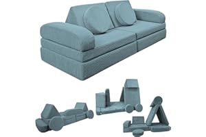 ‎IZABELL Izabell Modulares Kindersofa und Spielsofa – Kreatives Sofa aus Weichem Cordstoff mit Wasserfesten Schutzbezügen, Perfekt zum Spielen und als Bett für Kinder (blau)