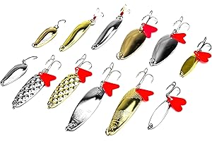 PISCORUSH Fishing Spoons Set with Box Saltwater Gold Silver Metal Lures with Treble Hooks Spinning Lures Hard Baits for Bass Trout Steelhead Salmon Pike Walleye 1/8oz - 3/8oz