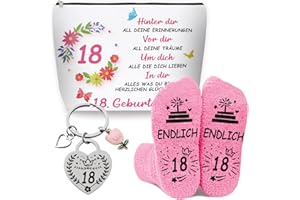 WAMIOKAGRO 18. Geburtstag Mädchen Geschenke zum 18 Geburtstag, Socken Kosmetiktasche und Schlüsselanhänger, Geschenke für Mädchen Geburtstagsgeschenk für Schwester Freundin