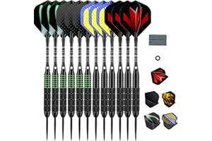 sanfeng Dardos Punta de Acero 22 23 24 Gramos 6/12 Pack, Dardos Profesionales de Acero con Ejes de Aluminio + Extra Vuelos Juntas tóricas Antideslizantes de Goma Accesorios para Dardos
