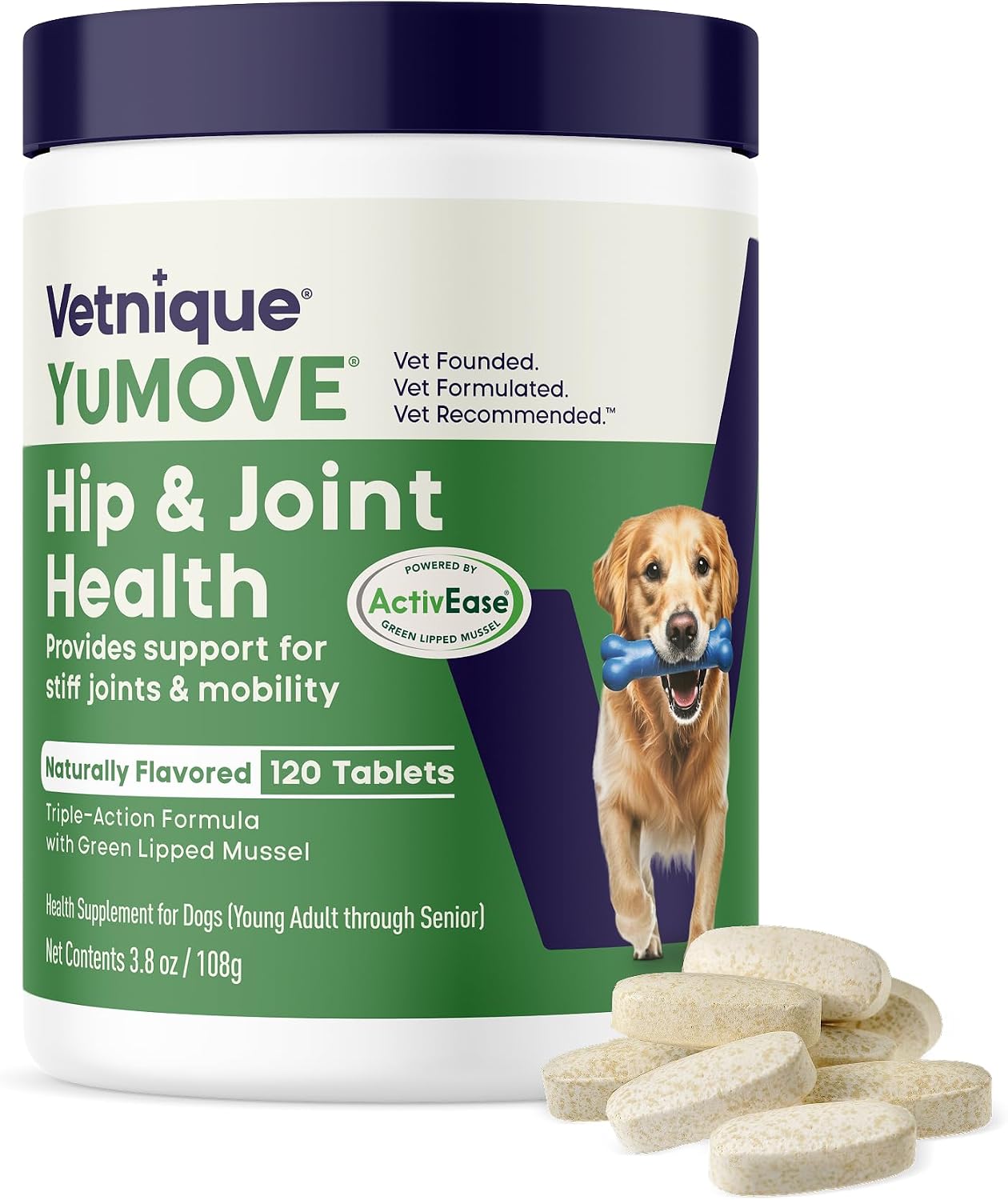 YuMOVE Joint Supplement for Dogs, Essential Dog Hip and Joint Support for Adult Dogs with Glucosamine, Chondroitin, Green Lipped Mussel, Aged 6 to 8, 120 Tablets