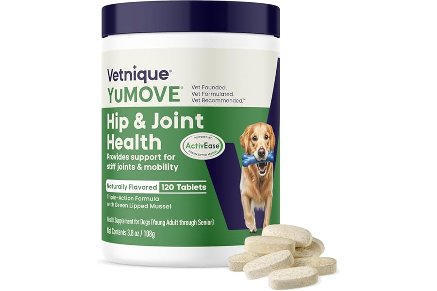YuMOVE Joint Supplement for Dogs, Essential Dog Hip and Joint Support for Adult Dogs with Glucosamine, Chondroitin, Green Lipped Mussel, Aged 6 to 8, 120 Tablets