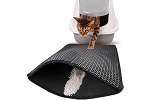 ZAHRVIA Cat Litter Mat, 60 x 45 cm Big Litter tray Mat, Double Layer Waterproof Cat Litter Mat, Cat Litter Tray Mat, Big Honeycomb Holes, Waterproof Urine Proof, EVA Material BPA Free (Black)