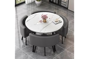 AMZSEW Dining Table and Chairs Set 5 Piece,Modern Kitchen Dining Table Set Space Saver Table and 4 Chairs for Restaurant Kitchen Conference Living Room Tablesets (White 90cm)