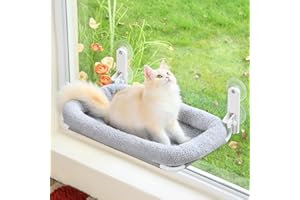 Zakkart Foldable Cat Hammock for Window - Cordless, Machine Washable Bed, Robust Metal Frame & ABS Brackets- Cat Window Perch for Large Cats and Kittens (Gray Bolster Bed, Medium)