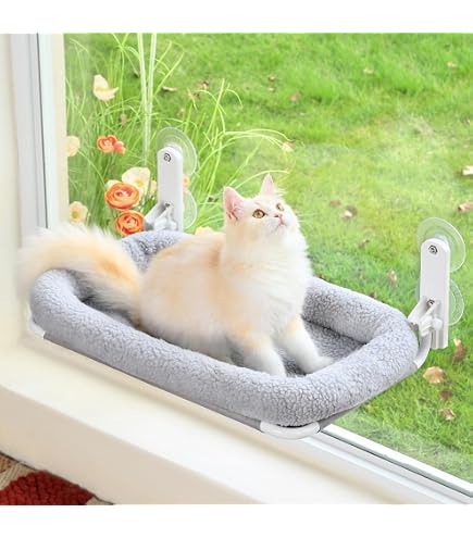 AMOSIJOY Katzenfensterbank – Stabile Hängematte Für Fenster Mit Kissenbezug, Verstellbar & Ohne Bohren