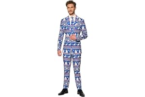 Suitmeister Herren-Weihnachtsanzug - Festlicher Hässlicher Weihnachten-Feiertags-Druck - Inklusive Blazer, Hose, Krawatte