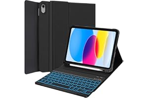 SENGBIRCH iPad Keyboard 10th Generation Case (10.9", 2022) - UK layout 7 Colors Backlit Keyboard, Flip Stand Case with Pencil Holder, Detachable Wireless Bluetooth Keyboard, Black