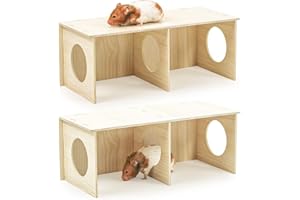 Reyshin 2 Stück Hamster Haus, Hamster Versteck Holz mit Leiter DIY Spielzeug Käfig Dekor Zubehör für Meerschwein Zwerghamster Goldhamster und Rennmäuse (H2)…