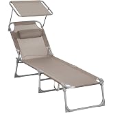 SONGMICS Katlanır Şezlong 193 x 53 x 29 cm, 150 kg Taşıma Kapasitesi, Bah&ccedil;e, Havuz, Teras i&ccedil;in G&uuml;neşlikli ve Yatar Sırtlıklı,