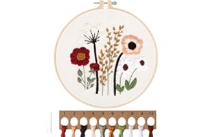 MWOOT Kit Ricamo Starter,Cucire Accessori,Set per Ricamo Punto Croce Embroidery Starter per Adulto Principianti (Fiori di Piante)