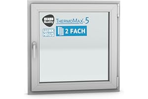 ThermoMax 5 Classic Kunststoff-Fenster, Uw-Wert 1,3, BxH: 90x90cm / 900x900mm, DIN rechts (Griff links), mit 2-fach Wärme-Isolier-Verglasung, Winkhaus Sicherheitssystem & Rehau Profil