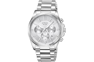 CIVO Montre Homme Chronographe Argent Montre Bracelet Acier Inoxydable - Montre Analogique Quartz Etanche Date
