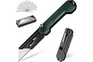 WORKPRO Coltello Taglierino Multiuso, Coltello Multifunzione Tascabile con Manico in G10, Cutter Professionale con10 lame SK5 di Ricambio, Ideale per Carta, Corda, Plastica e Tappto - Verde