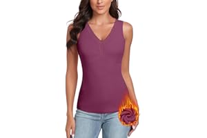 WOWENY débardeur Femme avec Dentelle Thermique sans Manches Hiver Chemise Thermique col en v Chaud Gilet Maillot de U14caraco,